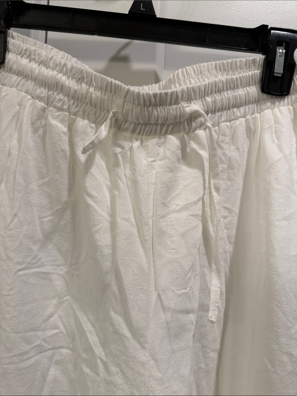 Womens White Elastic-Waist Ruffled Hem Pants - Picture 2 of 6